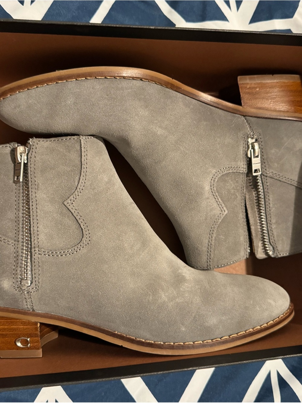 Coach Gray Suede Side-Zip Ankle Booties